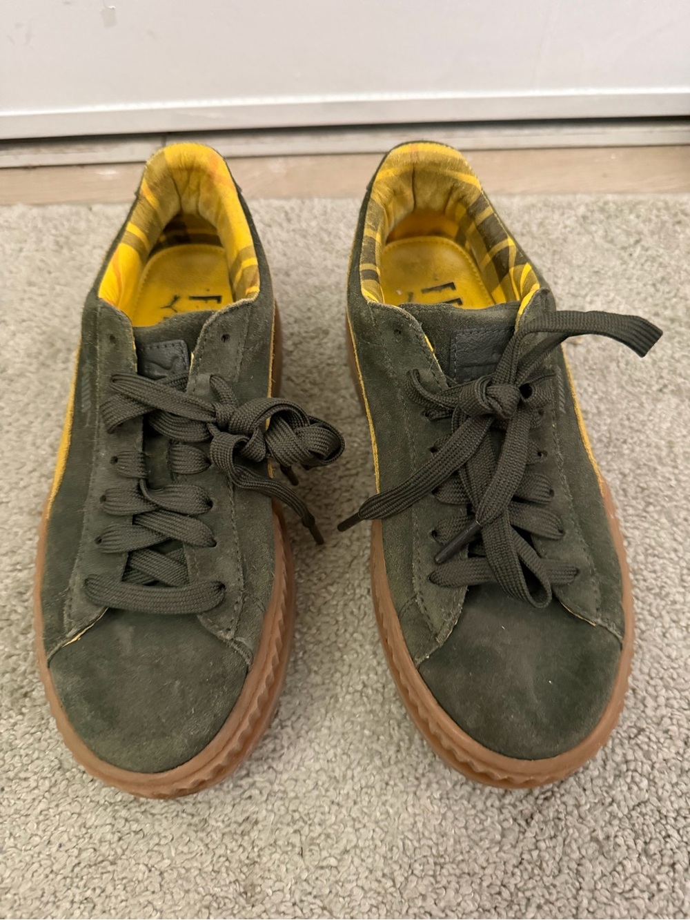 Fenty / Puma Olive Green Suede Sneakers with Gum Sole